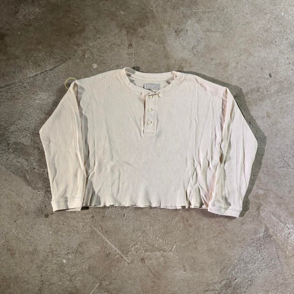 Cream Everlane Cropped Thermal Henley Longsleeve Shirt